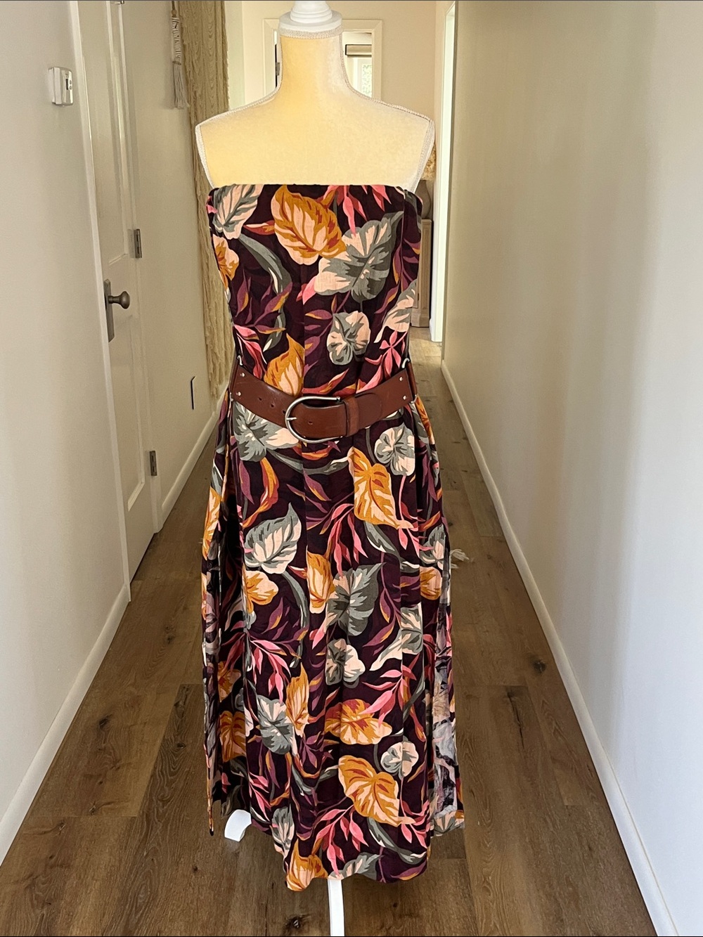 Mikoh Strapless linen Floral Midi Dress NWT